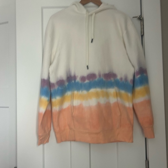 FEAT tie dye pullover blanket soft hoodie mid weight sweatshirt rainbow white M - Picture 2 of 7